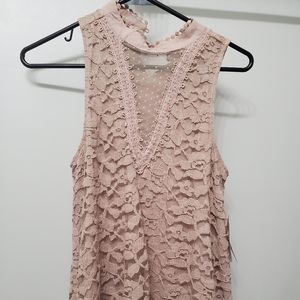 Blush pink, sleeveless, lace top